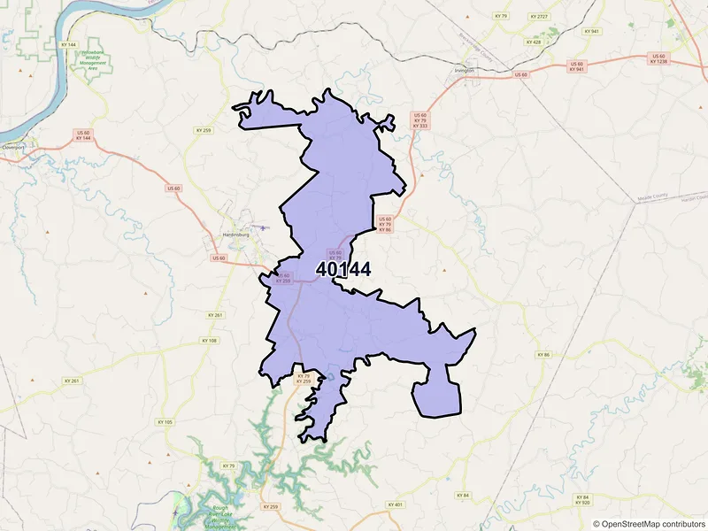 Map of ZIP Code 40144 — Harned, KY
