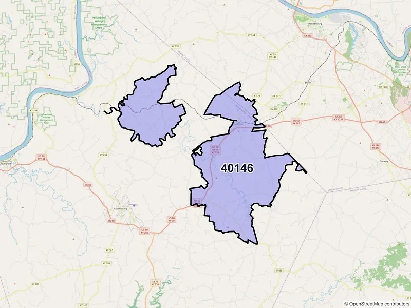 Map of Irvington, Kentucky and ZIP codes