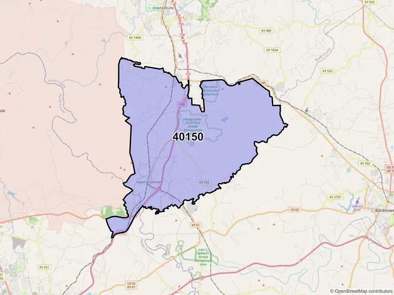 Map of ZIP Code 40150 — Lebanon Junction, KY