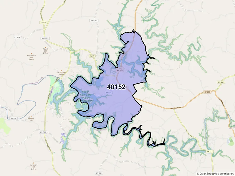Map of ZIP Code 40152 — Mc Daniels, KY