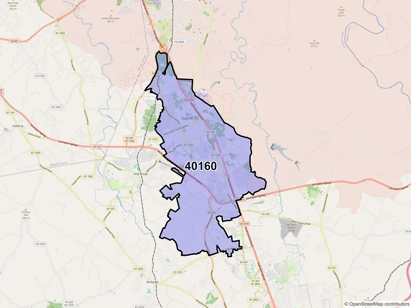 Map of ZIP Code 40160 — Radcliff, KY