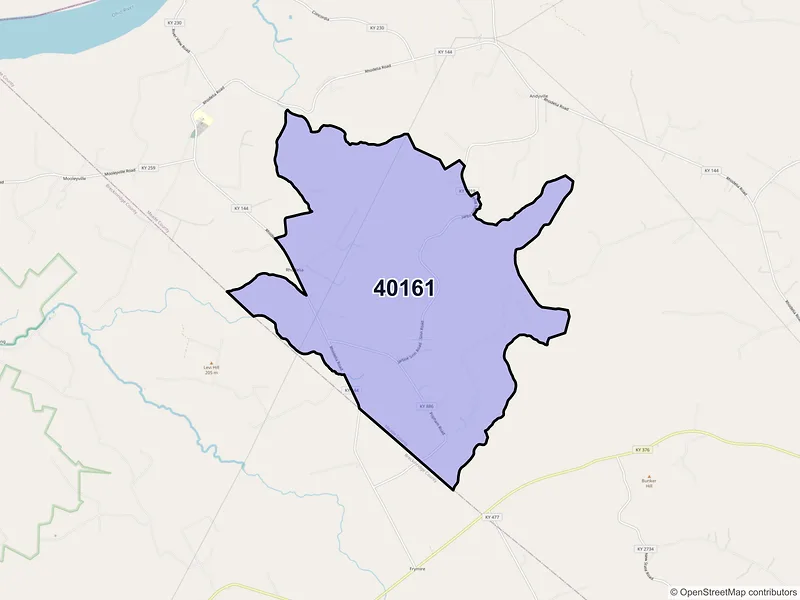 Map of ZIP Code 40161 — Rhodelia, KY