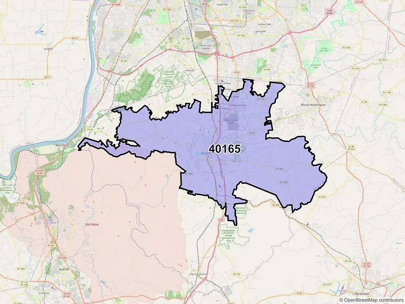 Map of ZIP Code 40165 — Shepherdsville, KY