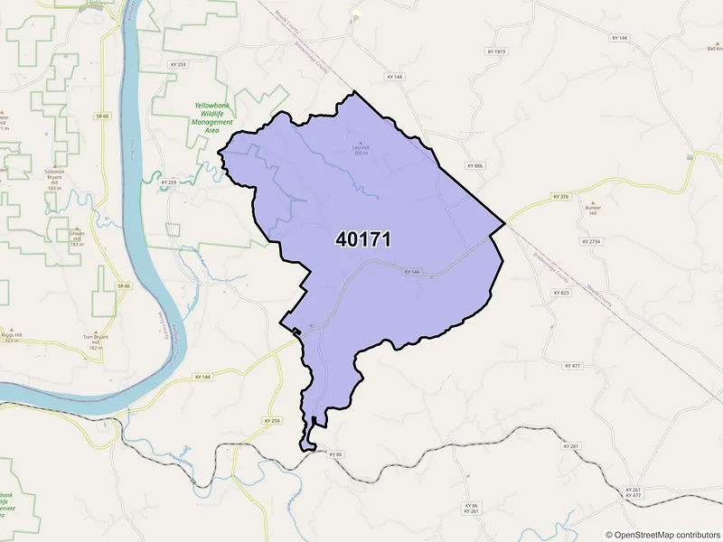 Map of ZIP Code 40171 — Union Star, KY