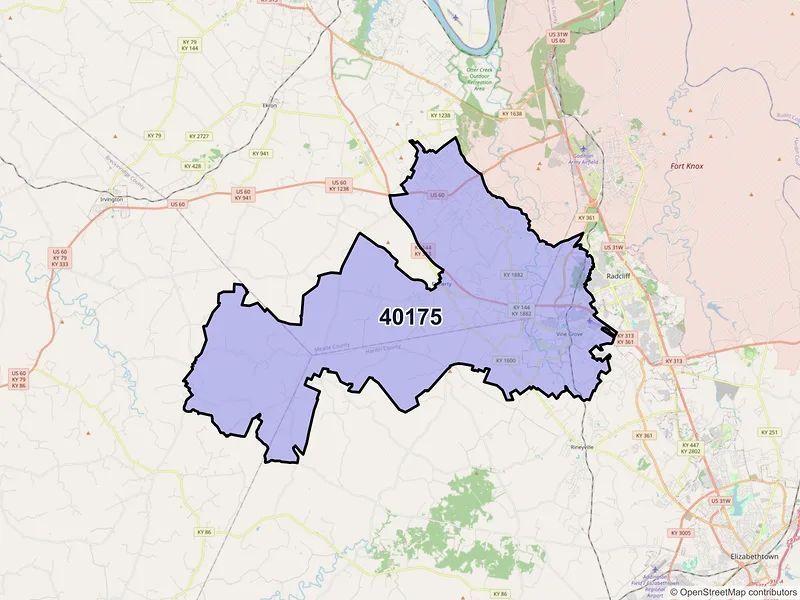 Map of ZIP Code 40175 — Vine Grove, KY