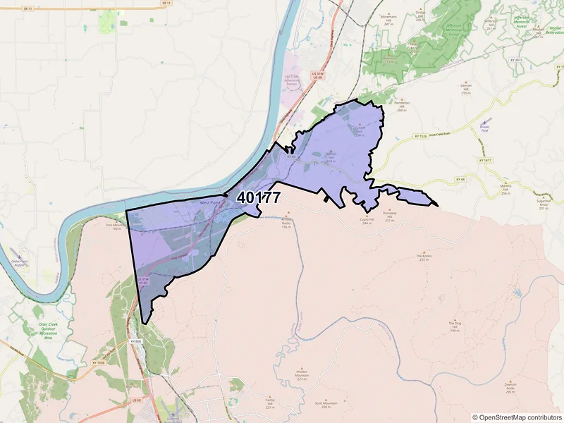 Map of ZIP Code 40177 — West Point, KY