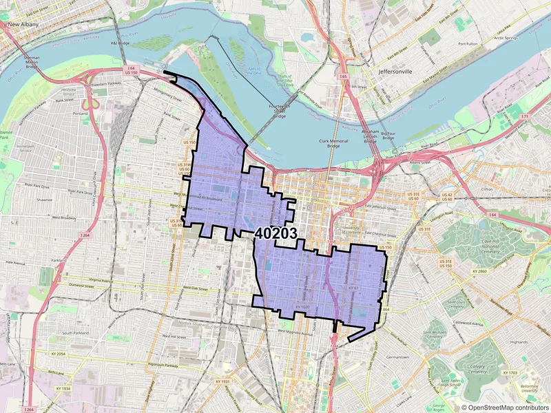 Map of ZIP Code 40203 — Louisville, KY