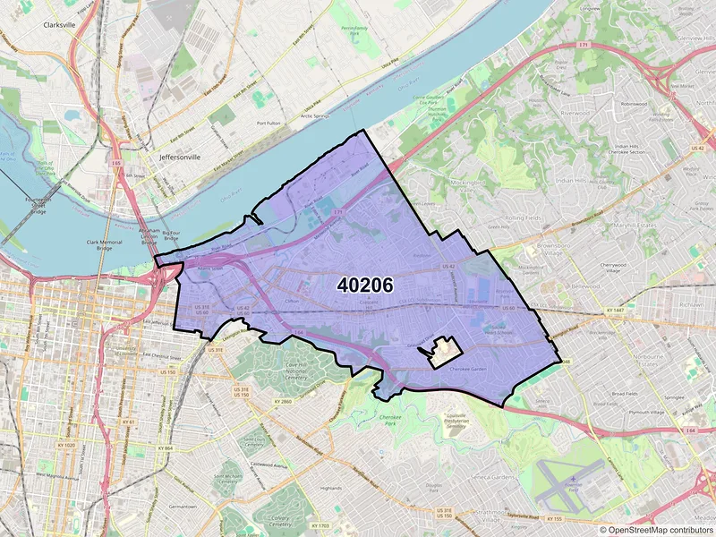 Map of ZIP Code 40206 — Louisville, KY