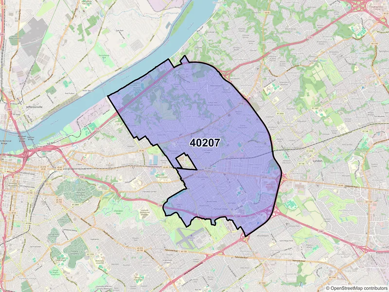 Map of ZIP Code 40207 — Louisville, KY