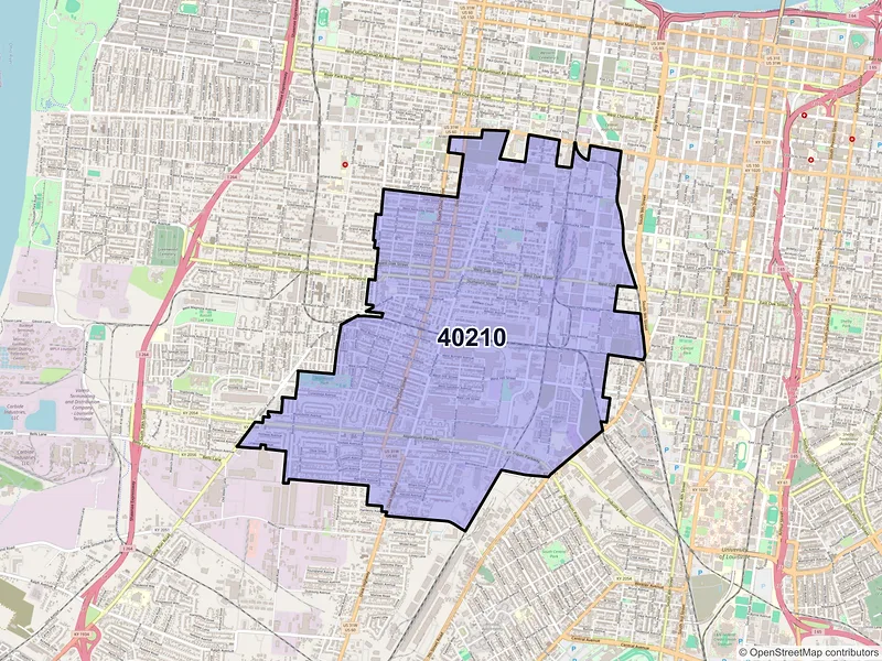 Map of ZIP Code 40210 — Louisville, KY