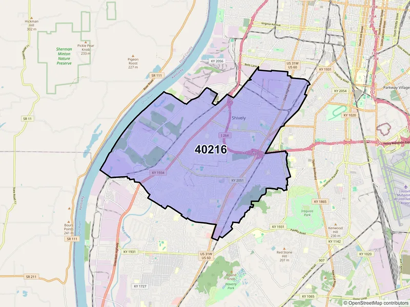 Map of ZIP Code 40216 — Louisville, KY