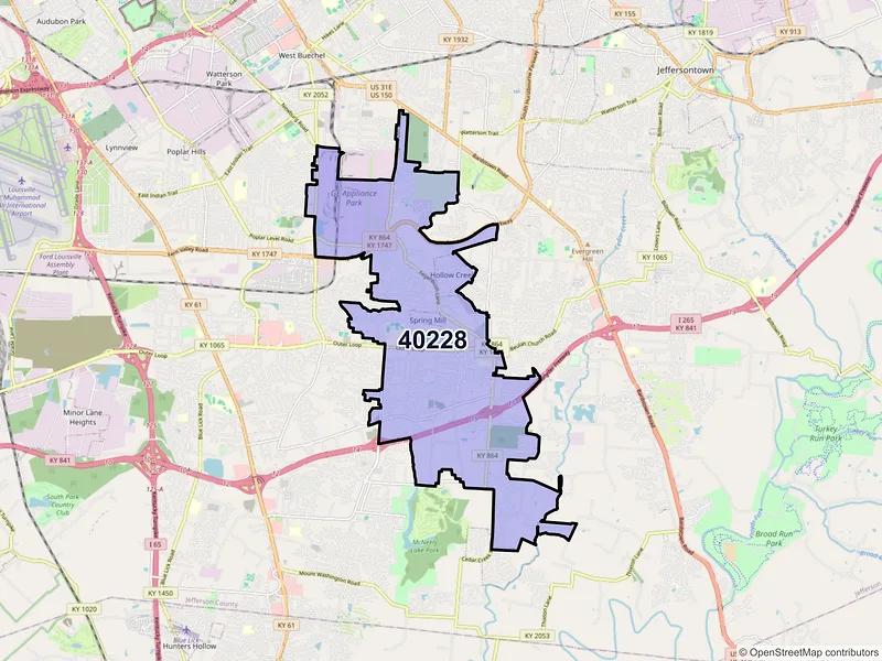 Map of ZIP Code 40228 — Louisville, KY