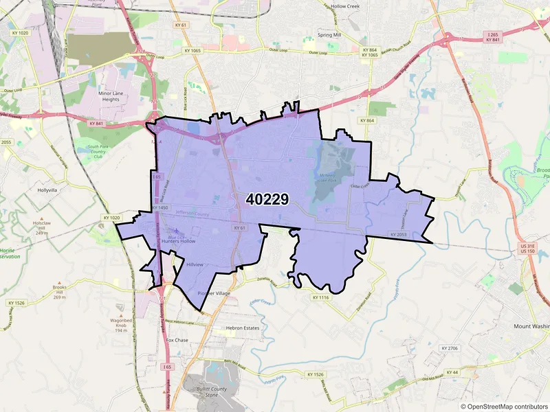 Map of ZIP Code 40229 — Louisville, KY