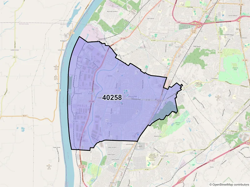 Map of ZIP Code 40258 — Louisville, KY