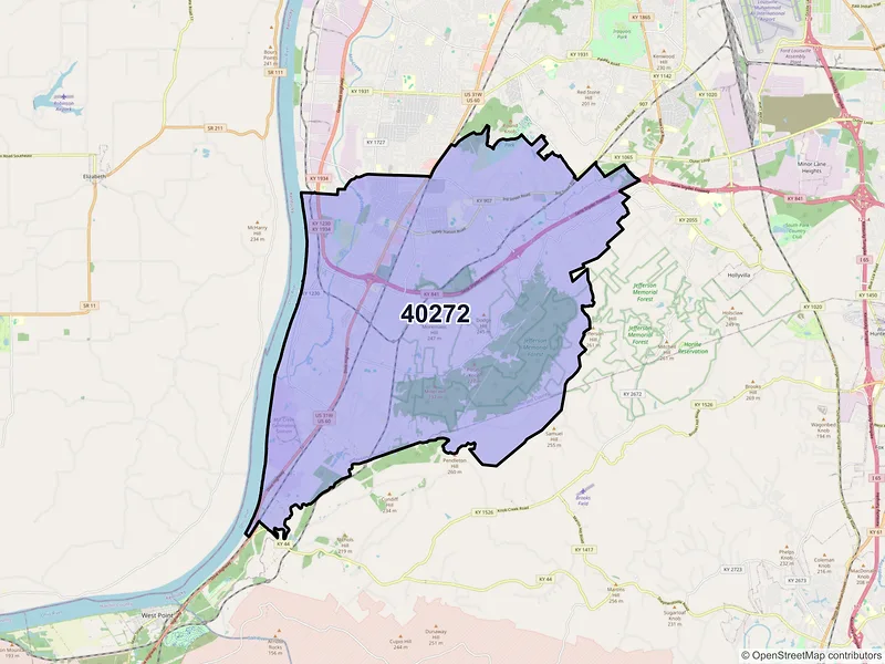 Map of ZIP Code 40272 — Louisville, KY