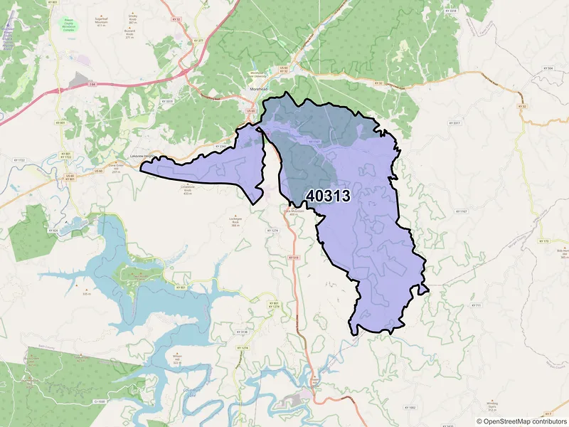 Map of ZIP Code 40313 — Clearfield, KY