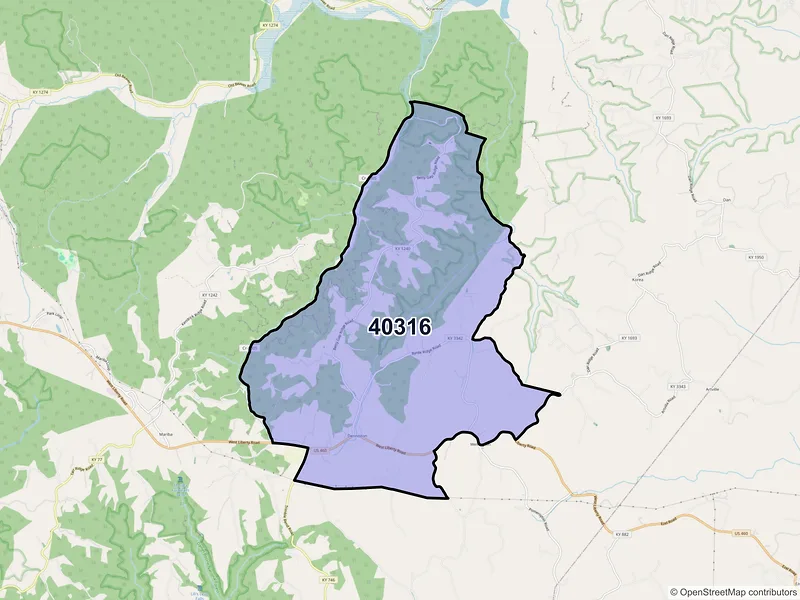 Map of Denniston, Kentucky and ZIP codes