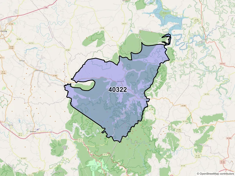 Map of ZIP Code 40322 — Frenchburg, KY