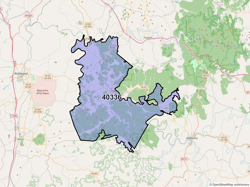 Map of ZIP Code 40336 — Irvine, KY