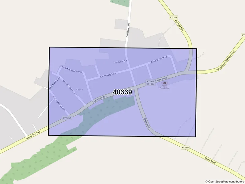 Map of Keene, Kentucky and ZIP codes