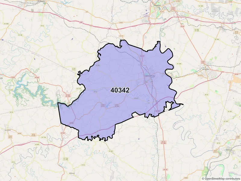 Map of ZIP Code 40342 — Lawrenceburg, KY