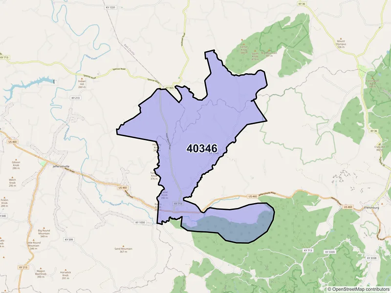 Map of ZIP Code 40346 — Means, KY
