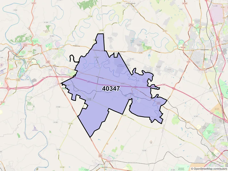 Map of ZIP Code 40347 — Midway, KY