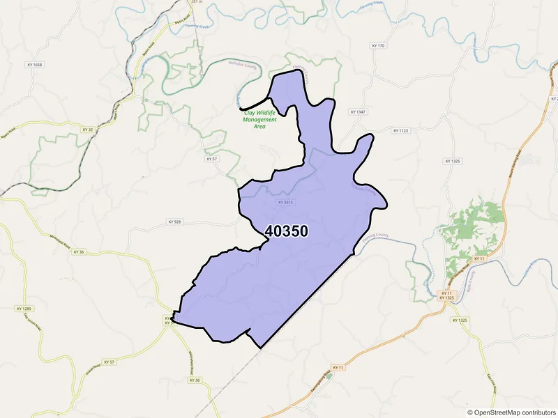 Map of ZIP Code 40350 — Moorefield, KY