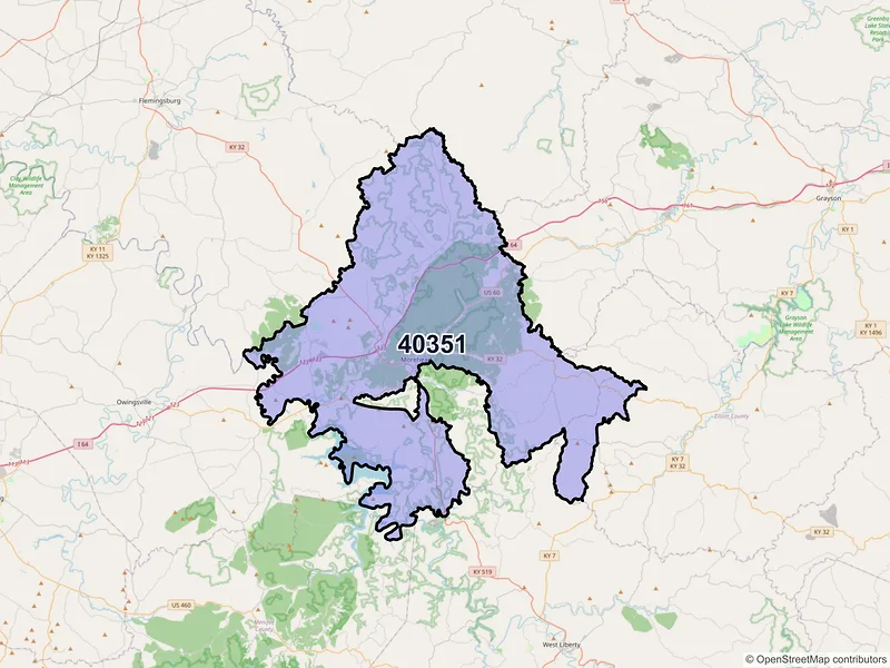 Map of ZIP Code 40351 — Morehead, KY