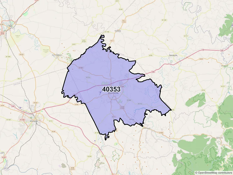 Map of ZIP Code 40353 — Mount Sterling, KY