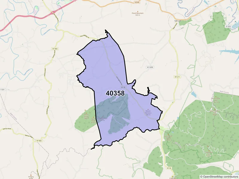 Map of ZIP Code 40358 — Olympia, KY