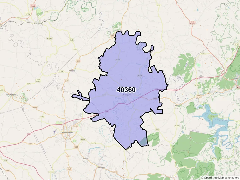 Map of ZIP Code 40360 — Owingsville, KY