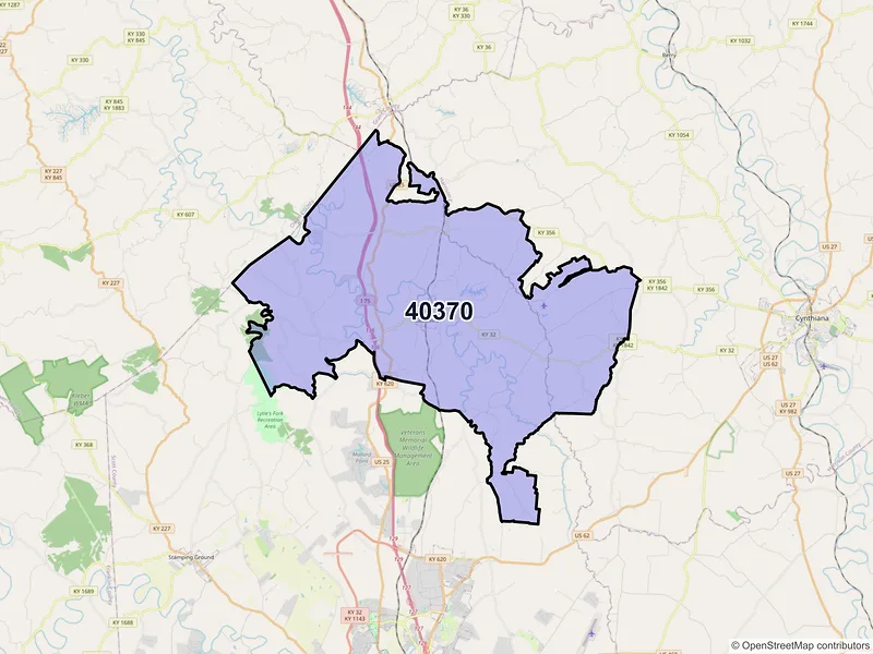 Map of ZIP Code 40370 — Sadieville, KY