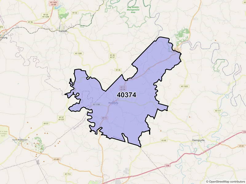 Map of ZIP Code 40374 — Sharpsburg, KY