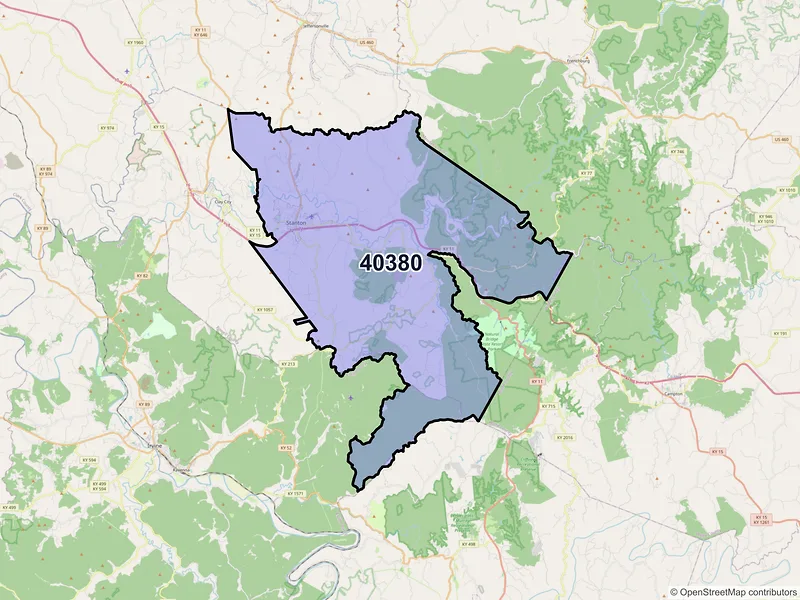Map of ZIP Code 40380 — Stanton, KY