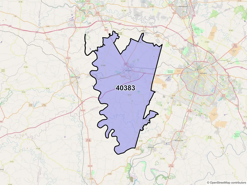 Map of ZIP Code 40383 — Versailles, KY