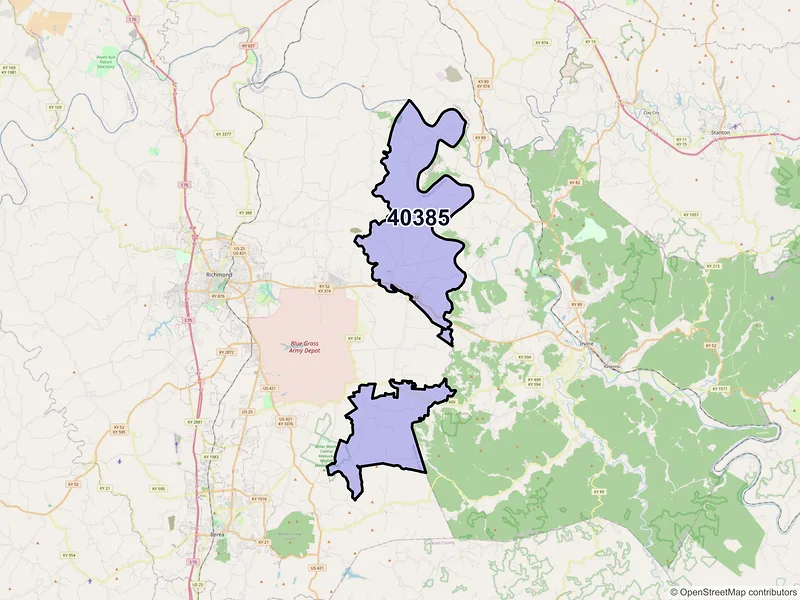 Map of ZIP Code 40385 — Waco, KY