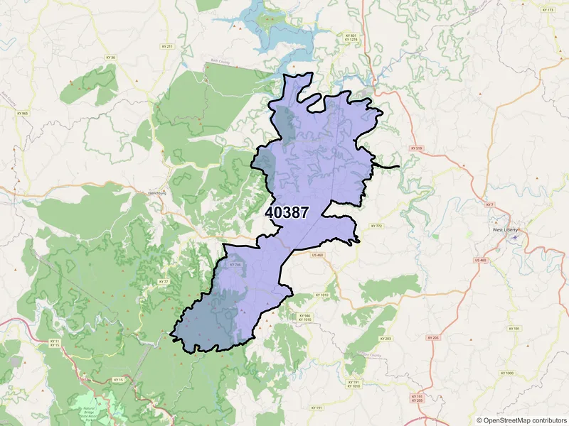 Map of ZIP Code 40387 — Wellington, KY