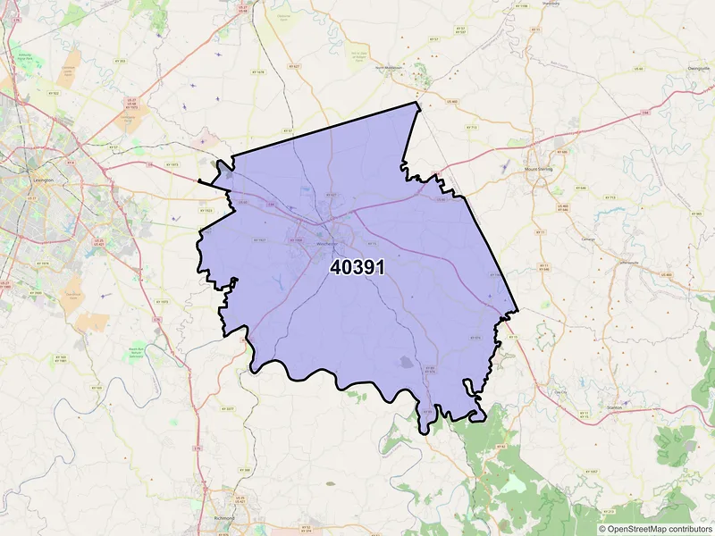 Map of ZIP Code 40391 — Winchester, KY