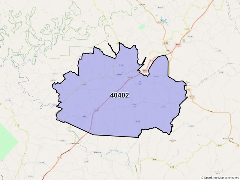 Map of ZIP Code 40402 — Annville, KY