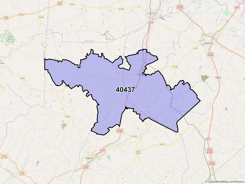 Map of Hustonville, Kentucky and ZIP codes