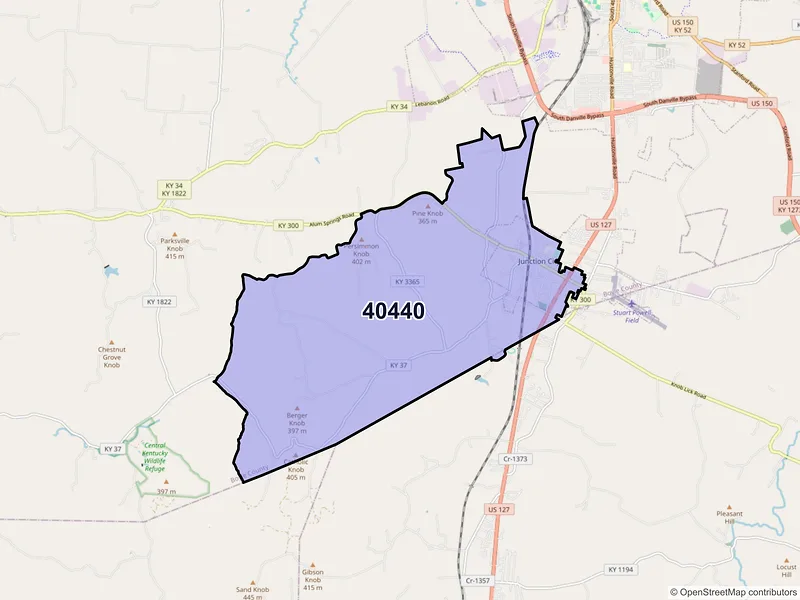 Map of ZIP Code 40440 — Junction City, KY