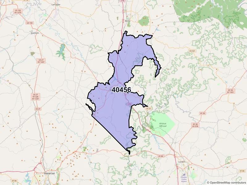 Map of ZIP Code 40456 — Mount Vernon, KY