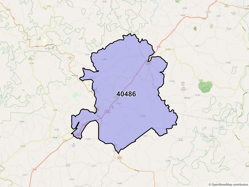 Map of ZIP Code 40486 — Tyner, KY