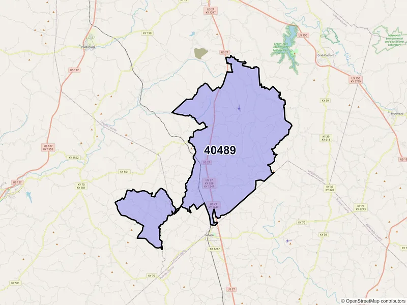 Map of ZIP Code 40489 — Waynesburg, KY