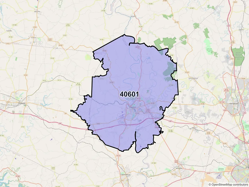 Map of ZIP Code 40601 — Frankfort, KY