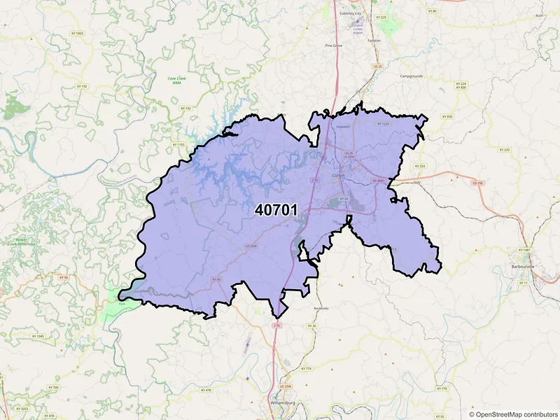 Map of ZIP Code 40701 — Corbin, KY