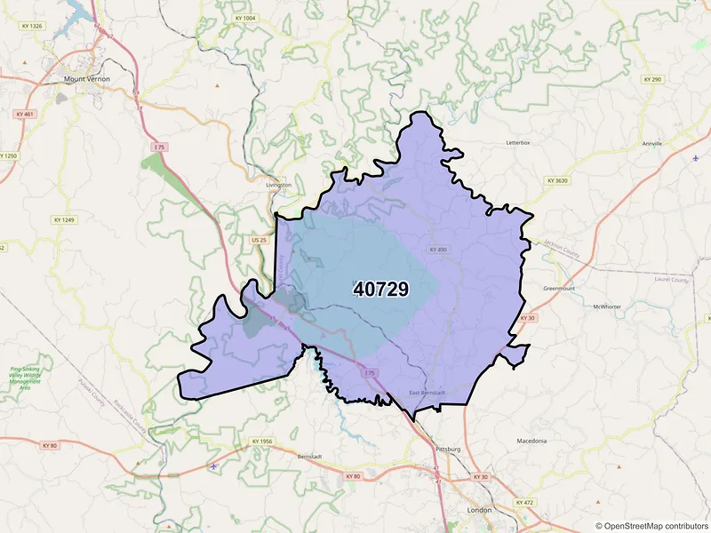Map of ZIP Code 40729 — East Bernstadt, KY