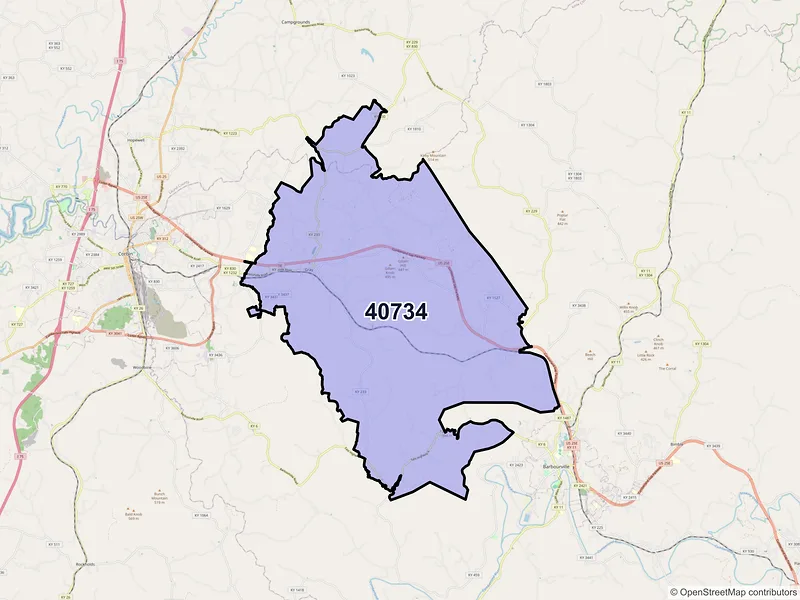Map of ZIP Code 40734 — Gray, KY