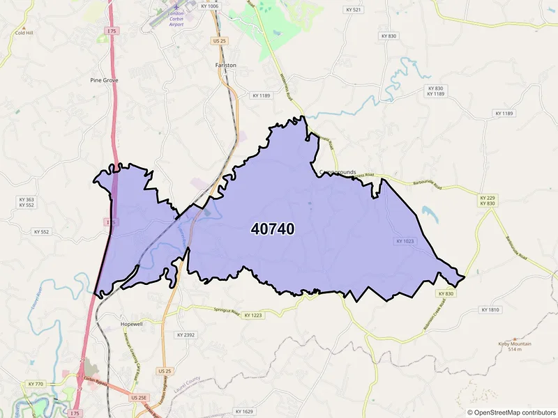 Map of ZIP Code 40740 — Lily, KY